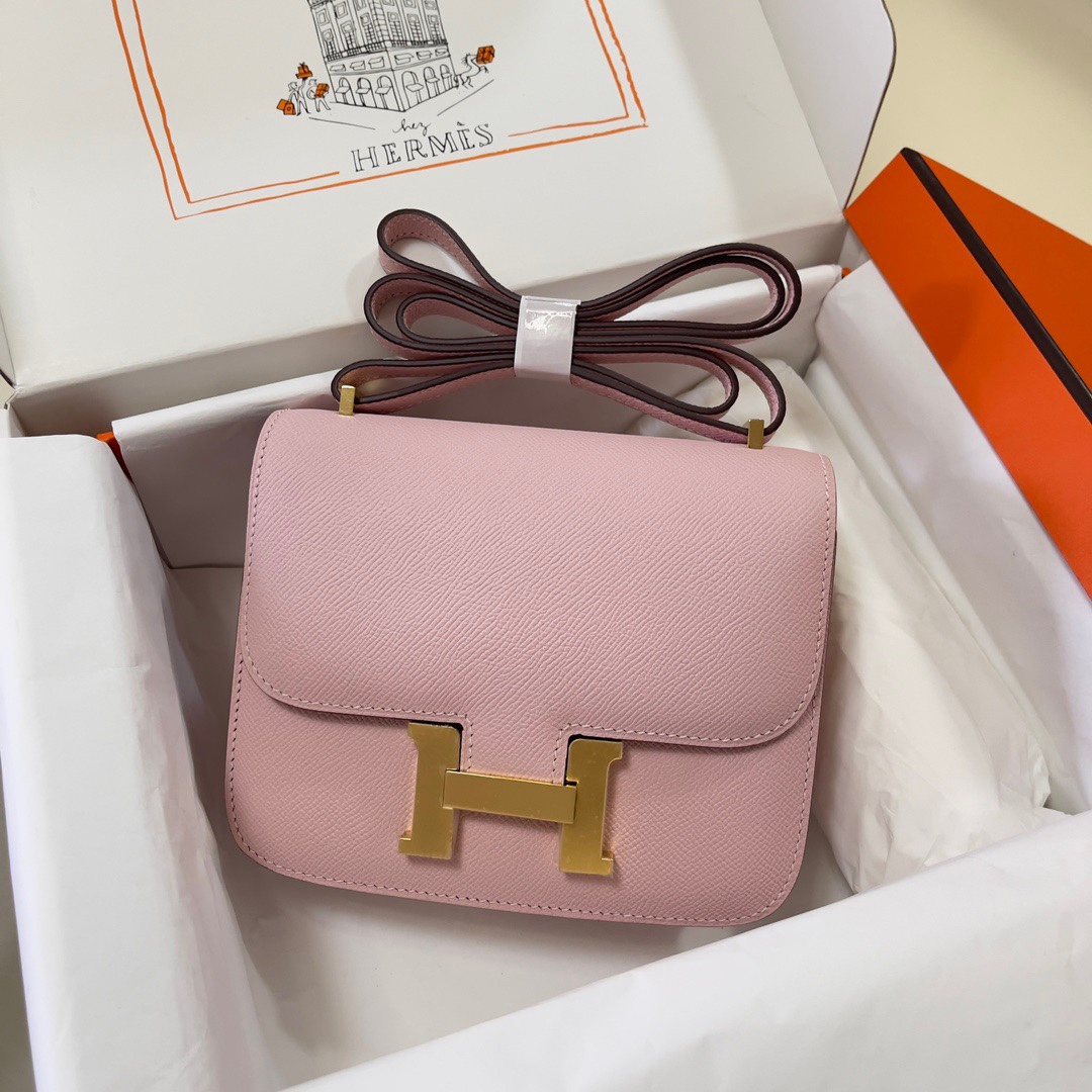 Hermes Constance 18 Mini Shoulder Bag In Pink Epsom Leather